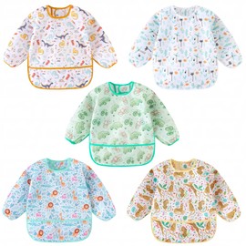 HaimoBurg HaimoBurg Long Sleeved Bibs, Pack of 5,Lightweight Waterproof Shirt Bibs for Baby Toddler 6-30 Months