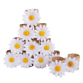 LogHog Handmade Daisy Napkin Rings Set of 12, Lace Linen Flower Napkin Holder Rings Table Decorations for Wedding, Valentine's, Banquet, Christmas, Thanksgiving, Picnic