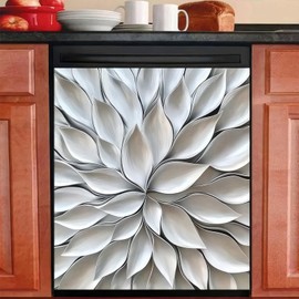 BlissYard Flowers Dishwasher Magnet Cover 23x26 Inch Silver Petal Texture Magnetic Dishwasher Cover Washers Fridge Panel Decal Cover Washing Machine Cabinet Reusable Dishwasher Door Covers Decorative