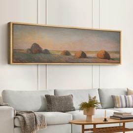 SIGNFORD Large Framed Canvas Print Wall Art Idyllic Haystacks in Field at Sunset Illustrations Modern Art Calm Warm for Living Room, Bedroom, Office - 60"x20"