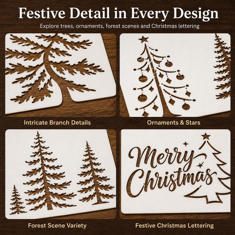 16 Christmas Stencils, 15 x 15 cm Tree and Forest