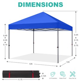10x10 Pop Up Canopy - Beach Tent with One Push Setup,Blue