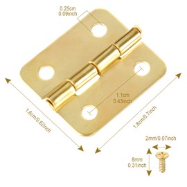 Iyowei Pack of 70 Mini Hinges, Gold Hinge Small with 280 Screws, Small Hinges Piano Hinge Brass Hinges for Door Hinge Window Cabinet Drawer (1.8 x 1.6 cm)