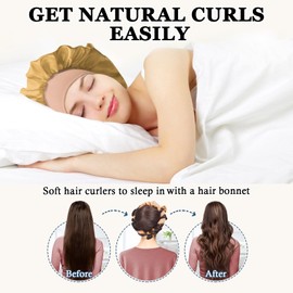 Gwabee Gwabee No Heat Hair Curlers to Sleep In Overnight Curls Headband, 70" Long Soft Hair Curler No Heat Curling Headband Ribbon Curl Wrap for Long Hair Rollers, 9 PCS Hair Curling Rods Set -Khaki