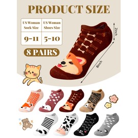 Suhine 8 Pairs Women No Show Non Slip Liner Socks Invisible Funny Cute Animal Cartoon Socks Breathable Flat Boat Liner Socks (Lovely Animal)