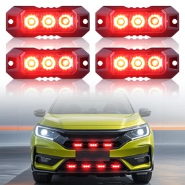 Nrgedzam 3-LED Emergency Strobe Grille Lights, Surface Mount Strobe Lights Red Strobe Lights for Truck Emergency Flashing Light LED Mini Grille Light Beacon Warning lights Sync Featur, 4PCS