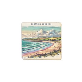 Wooden Fridge Magnet - Scottish Borders Coastal Scene with Waves and Sky (mag-kf25-2232)