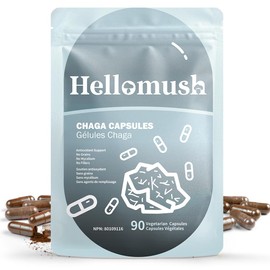 Hellomush Chaga Mushroom Capsules - Made with Organic 100% Natural Wild Harvested Chaga Mushroom Powder Extract, Source of fungal polysaccharides with Immunomodulating properties 90 Vegan Capsules