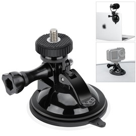 JJC Suction Cup Mount for GoPro Hero/DJI Osmo Action camera Car Dash Holder & for LED MIC and 1/4"-20 Gear onto laptops and more