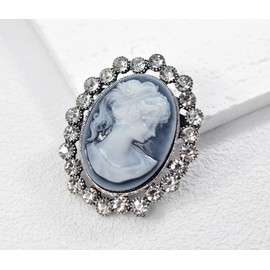 Gyn&Joy Womens Crystal Rhinestone Cameo Victorian Lady Maiden Vintage Brooch Pin, Metal, rhinestone