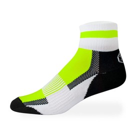 AERO|TECH|DESIGNS | Coolmax Athletic Socks | Quarter Crew | Unisex Adult | Safety Yellow/White | Large