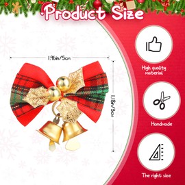12 Pieces Christmas Bows with Bells Small Christmas Bows for Crafts Mini Tiny Tree Decorations Wreath Burlap Bows Vintage Bowknots for Xmas Tree Presents Wrapping Supplies (Red, Green and Gold)