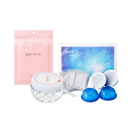 Utsukushia Carbonated Pack Pururi (4 Pieces), Facial Cleansing Toner Pad, Poano (15 Pieces), All-in-One Gel, Happiness Remembrance (53 g), Set of 3