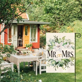 AVOIN colorlife MR. and MRS. Wedding Garden Flag 12x18 Inch Double Sided Outside, Floral Marriage Welcome Romantic Yard Outdoor Decoration