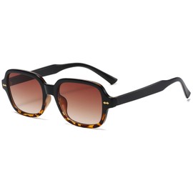 JCTAIFOO Retro Rectangle Oval Sunglasses Women Men Vintage Rectangular Yellow Gradient Tinted Glasses, Black/leopard/light brown gradient, One Size
