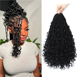 9 Packs Senegalese Twist Crochet Hair 14 Inch Pre-Looped Island Twist Boho Crochet Braids Hair Extensions with Curls Synthetic Crochet Hair Extensions for Black Women (1B, 14 Inch 9 Packs)