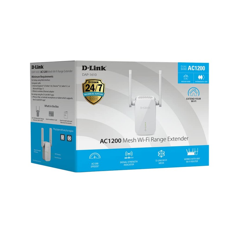 D-Link DAP-1610 AC1200 Wi-Fi Range Extender, Dual-Band WiFi Booster, WPA3