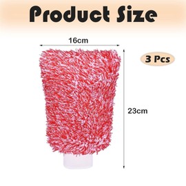 Car Wash Mitt, 3 Pcs Double Sided Car Wash Gloves, Car Washing Kit, Quick-Dry Car Mitt, Soft, Absorbent, and Anti-Scratch Cleaning Gloves, for Car Cleaning Household Cleaning(Red)