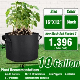 PHYEX 12-Pack 10 Gallon Nonwoven Grow Bags, Heavy Duty Aeration Fabric Pots with Durable Handles, Come with 12 Pcs Plant Labels