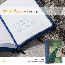 Christian Art Gifts Scripture Journal Blue/Peacock Printed Blessed Jeremiah 17:7 Bible Verse Inspirational Faux Leather Notebook, Zipper Closure, 336 Ruled Pages, Ribbon