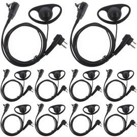 TENQ D Shape Earpiece Headset PTT for Two Way Radio Walkie Talkie 2 Pin Motorola (10 Packs)