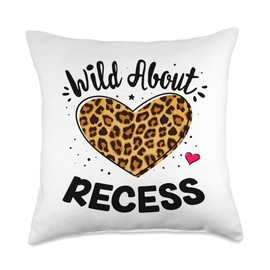 School Matching Cute Recess Squad Wild About Recess Pre-k Kinder Leopard Squad Throw Pillow, 18x18, Multicolor