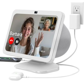 PlusAcc Stand for Show 8 (3rd Gen) - Adjustable Tilt Table Holder with 2 Charging Ports (USB-C & USB-A), Magnetic Station Accessories for Charge Cellphones and Earbuds, Non-Slip Base (White)