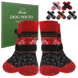 EXPAWLORER Anti Slip Dog Socks to Prevent Licking Paws, Fuzzy Dog Boots & Paw Protectors, Dog Booties for Winter, Dog Shoes for Hardwood Floors, Small Medium Large Senior Dogs,Red S
