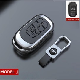 Metal Car Keycase Leather Remote Car Key Cover Key Bag Shell for Honda Civic 11th Accord HR-V CR-V CRV 2021 2022 2023 Key Chain (Silver Black)