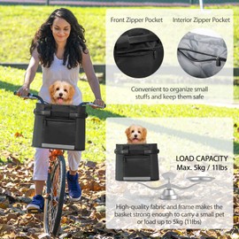 Lixada Bike Basket, Small Pet Cat Dog Carrier Bicycle Handlebar Front Basket - Folding Detachable Removable Easy Install Quick Released Picnic Shopping Bag, Max. Bearing: 11lbs