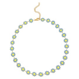 DIJUGS Flower Necklace， Sun Choker Necklace for Women Men，Gold-Plated Birth Necklace Jewelry (Green Yellow Flower)