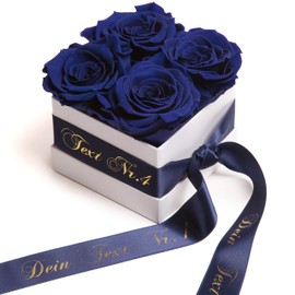 ROSEMARIE SCHULZ Heidelberg Individual Rose Box with Infinity Roses and Desired Text - Preserved Eternal Flowers Women (Special Text, Blue)