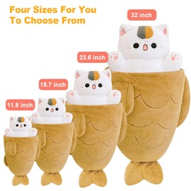 Ditucu 11.8 inch Taiyaki Cat Plush Pillow Cute Kitten Inside Fish 2 in 1 Soft Stuffed Animal Plushies Toys with Outfit Sleeping Doll Gifts for Girls Boys
