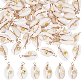 CRAFTYMELODY 60Pcs Natural Shell Charms 6 Style Sea Shell Pendants Ocean Life Pendants with Loop Sun Star Moon Charms for Jewelry Findings Making Accessory Supplies Necklace Earring Chain Bracelets