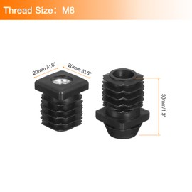 sourcing map 4 Set Leveling Feet, M8x20x20mm Plastic Adjustable Furniture Leg Leveling Rectangle Tube Insert Screw-in Glide Levelers Fit Hole 30mm for Table Chair Furniture, Black