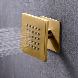 Cascada Modern Design 4” Square Body Spray Shower Jet with built-in 25-Nozzles | Moveable, Wall Mounted & Solid Structure shower Jet (Brushed Gold)