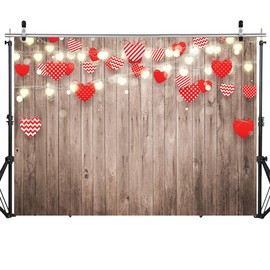 SJOLOON Valentine Day Backdrop for Photography Rustic Wood Wedding Backdrop Red Heart Stage Lighting Bridal Baby Shower Decoration Banner 11811 (8x6FT)