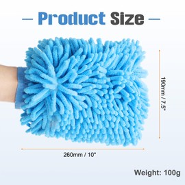 HARFINGTON Chenille Microfiber Car Wash Mitts 10" x 7.5" Scratch Free Wash Gloves Absorbent Double Sided Plush Cleaning Drying Mitts for Car Washing Home Clean Blue