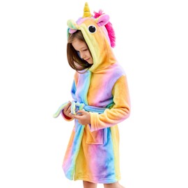 Doctor Unicorn Soft Unicorn Hooded Bathrobe Sleepwear - Unicorn Gifts for Girls (Rainbow, 6-7 Years)