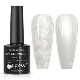 SUPWEE Pearl Shell Gel Polish Nail Mermaid Gel Nail Polish White Pearlescent Gel Nail Polish Shell Thread Glitter Gel Polish 10ML Shimmer Mermaid Soak Off UV LED Gel