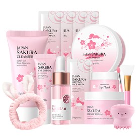 Sakura Skin Care Set, Skincare Gifts For Teenage Girls, Deep Clean, Lasting Moisture, Soothing Repair, Firm Skin, Sakura Extract Face Routine Set for Daily Care, Travel Size Face Care Kit for Women