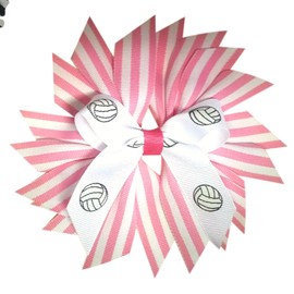 Stripe Flower with Volleyball, Made in the USA. White Pony Band (Hot Pink)