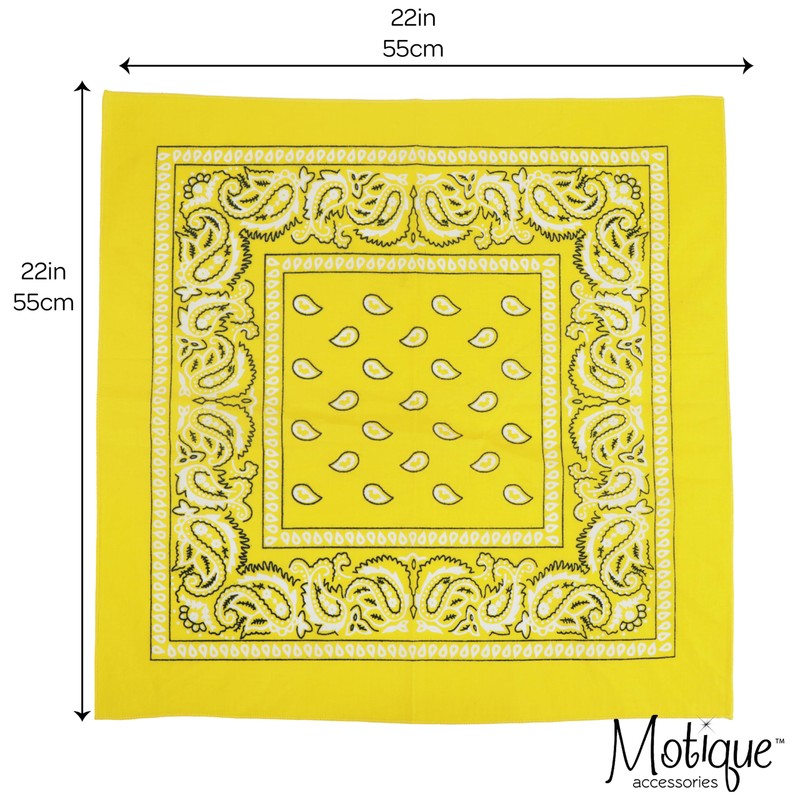 Motique Accessories 22 Inch Cotton Paisley Bandana (Bright Yellow)