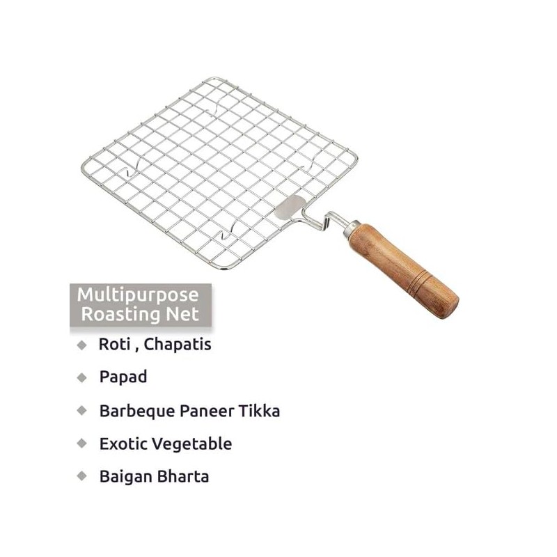 Yuktha Eternals BBQ Grill Net, Square Roaster with Wooden Handle,