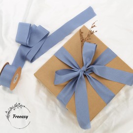 Double Faced Chiffon Ribbon 38mm Wide Dusty Blue Silk Chiffon Ribbon for Gift Wrapping, Bridal Flower Bouquet, Wedding Invitation Decor, Christmas Tree Decoration - 22.86 Meters/Roll