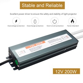LED Driver 12V 200W LED Power Supply Waterproof IP67 AC110/220V to DC 12V Low Voltage Output Transformer for Indoor Outdoor LED Strip Lights