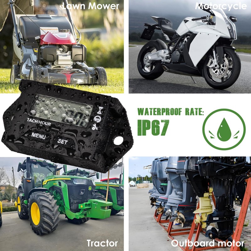 Yooreal Digital Maintenance Operating Hour Meter Tachometer for 2 or