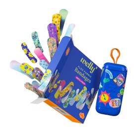 Welly Bandage Clip N' Go Tin & Refill Pack | Adhesive Flexible Fabric Bandages and Tin | Assorted Shapes and Patterns for Minor Cuts, Scrapes, and Wounds - 100 Count