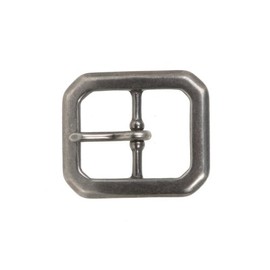 1 1/4 Inch Center Bar Single Prong Solid Brass Octagon Rectangular Belt Buckle, Antique Silver