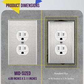 ENERLITES Duplex Receptacle Outlet Metal Wall Plate, Stainless Steel Outlet Cover, Corrosion Resistant, Mid-Size 1-Gang 4.88" x 3.11", UL Listed, 7721M, 430 Stainless Steel, Silver